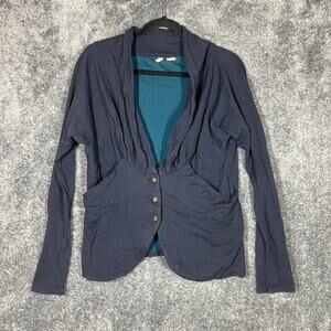 Moth Cardigan Sweater Womens Medium Blue Draped Button Front Pockets Lightweight